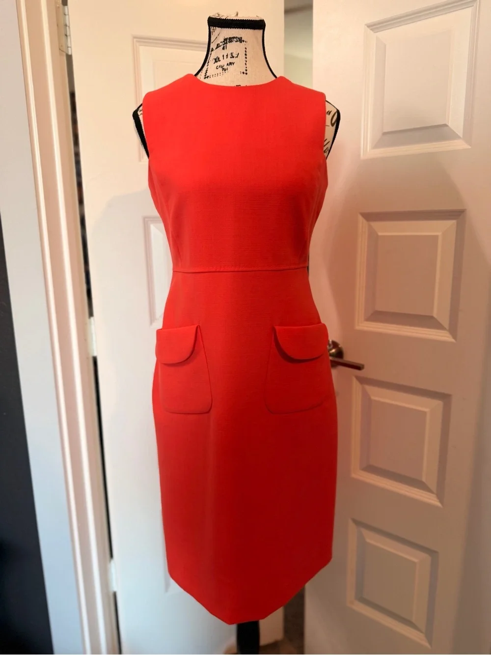 Tory Burch Red Wool Blend Sleeveless Sheath Dress Size 4 Pocket Detail